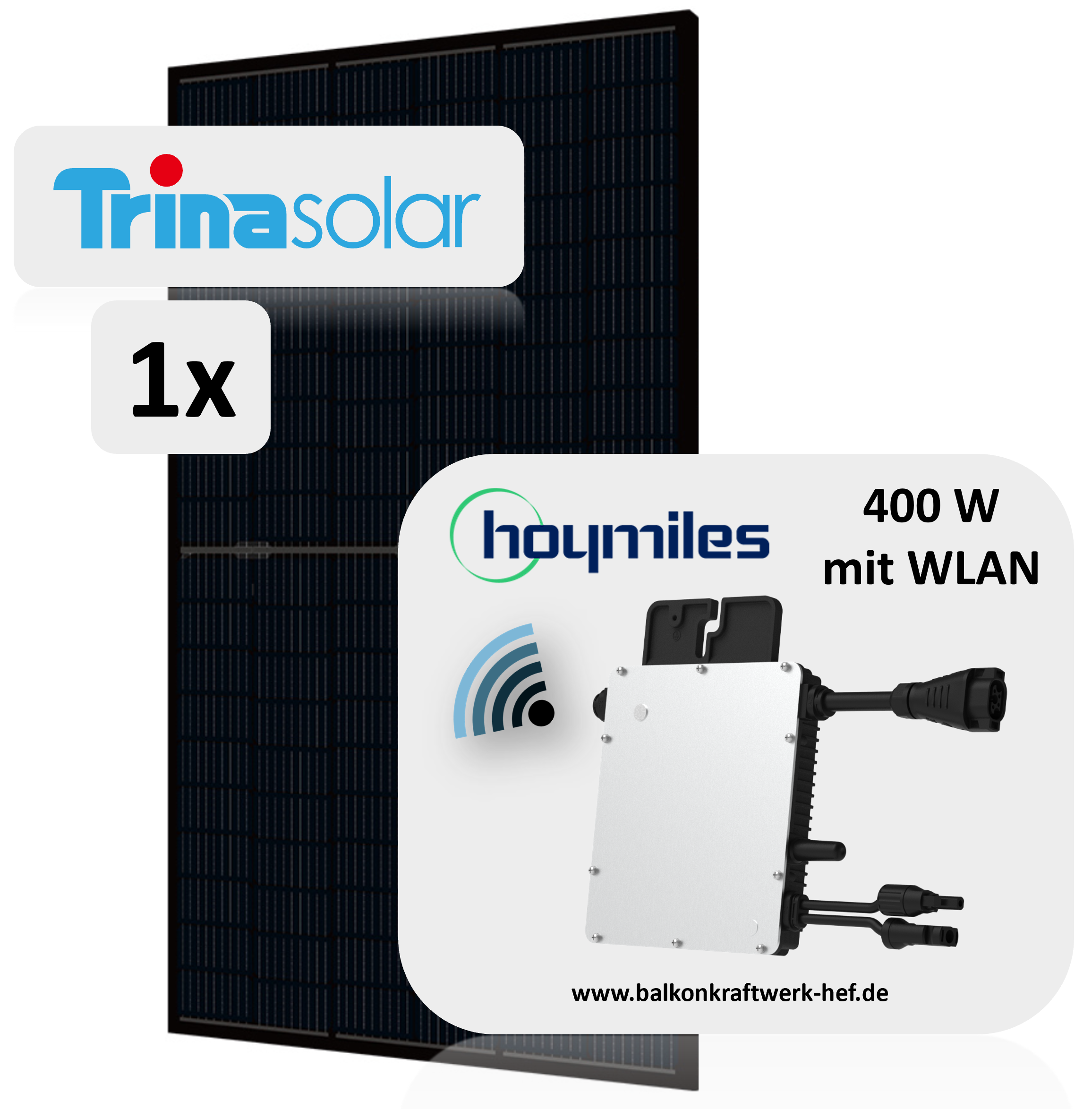 Balkonkraftwerk mit 445Wp PV-Modul, 400W Wechselrichterleistung, Mini-PV-Anlage mit Premium-Komponenten